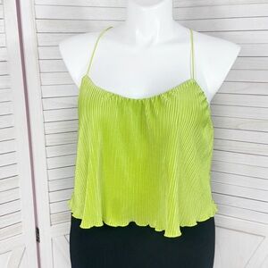 Forever 21 Plisse Pleated Crop Camisole Tank Top Lime Green 0X